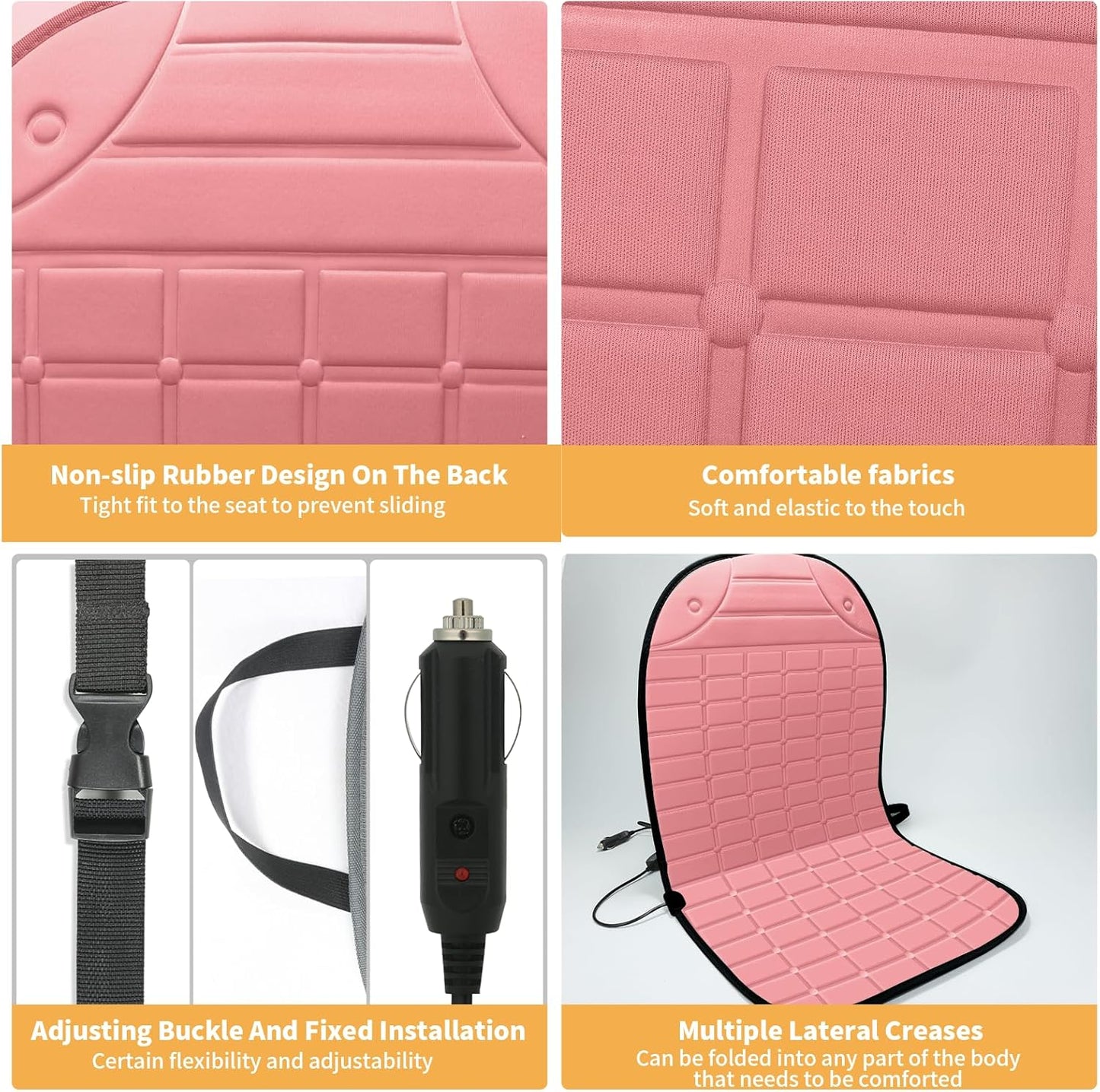2 Pack Winter Seat Cushion - Portable Comfortable Fiber Seat Cover with Adjustable Buckle for Full Back and Seat (Pink)