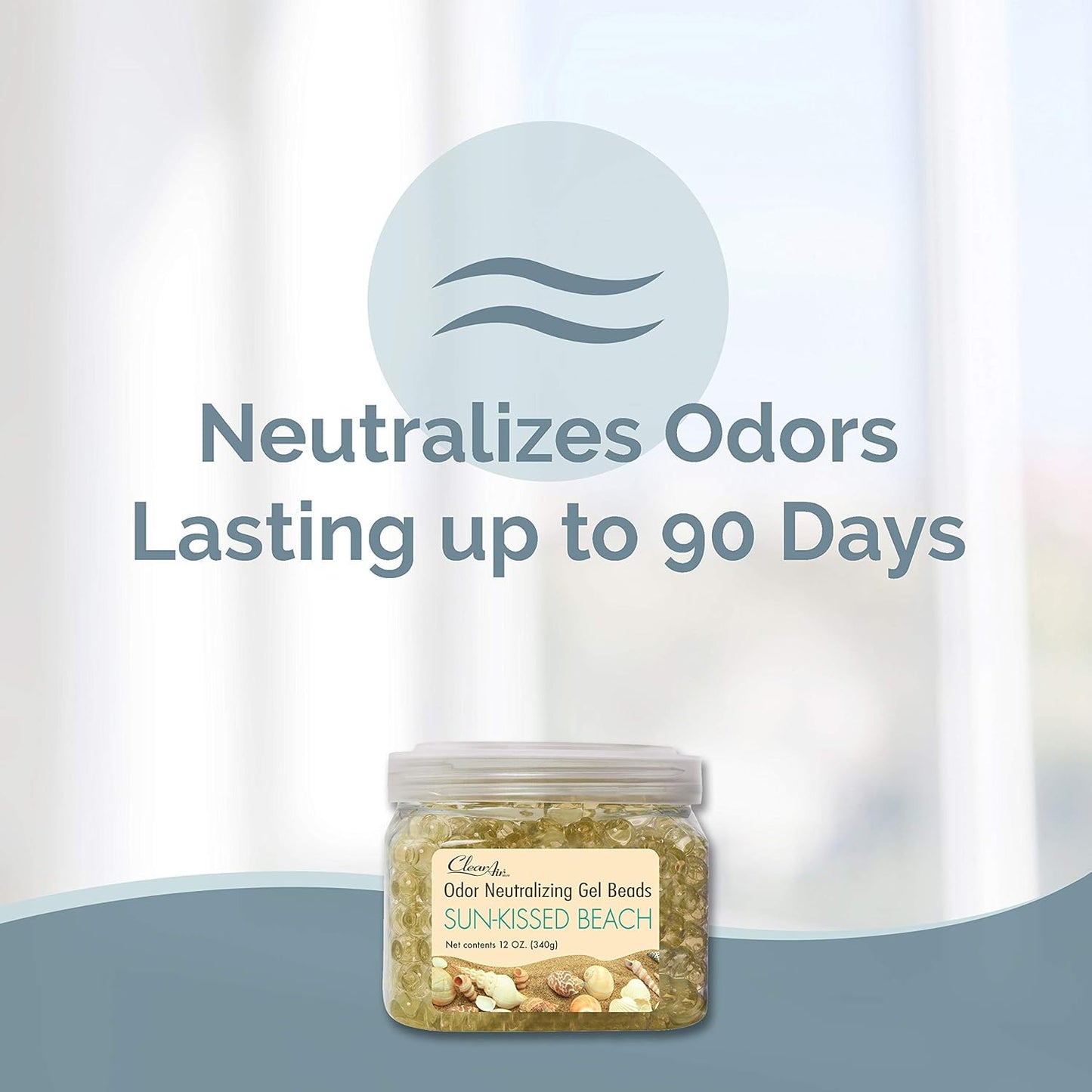 Clear Air Odor Eliminator Gel Beads - 12 oz, Pack of 2 - Air Freshener Made with Essential Oils - Eliminates Odors in Bathrooms, Cars, Boats, RVs & Pet Areas - Sun-Kissed Beach Scent