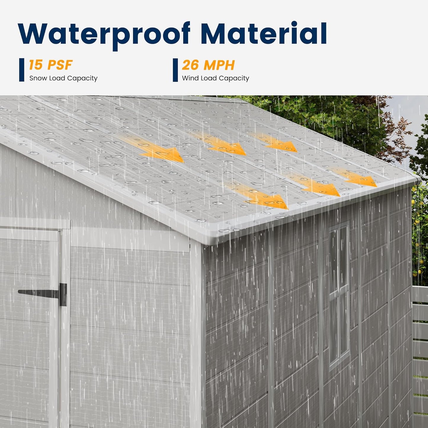 UDPATIO Outdoor Storage Shed 8 x 10 FT, Resin Garden Sheds with Floor Plastic Patio Outdoor Storage with Lockable Door for Tool, Bike, Garbage Sandstone