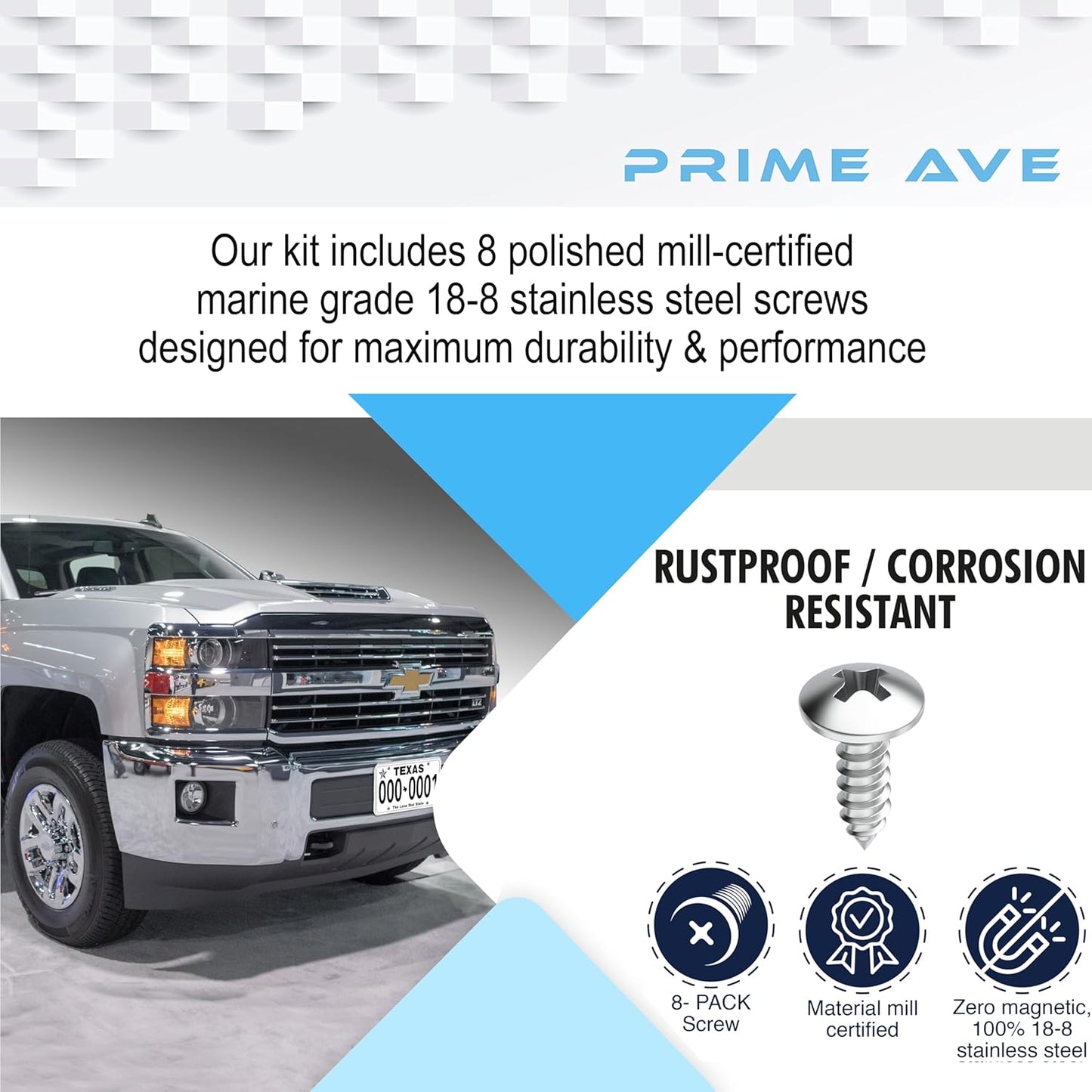 Stainless Steel License Plate Screws for License Plates, Frames, Covers - Rust Proof Licence Plate Screw Set for Front/Rear Compatible with Buick Cadillac Chevrolet GMC