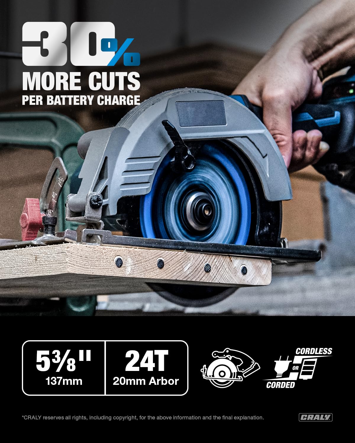 CRALY 5-3/8 Inch 24T Wood Framing & 30T Metal & 50T Aluminum Cutting Circular Saw Blade, 20mm Arbor, Carbide Tipped, Thin Kerf, Black Ice™ Coating, for Wood, Aluminum, Metal, 3-Pack(C054243050-3D)
