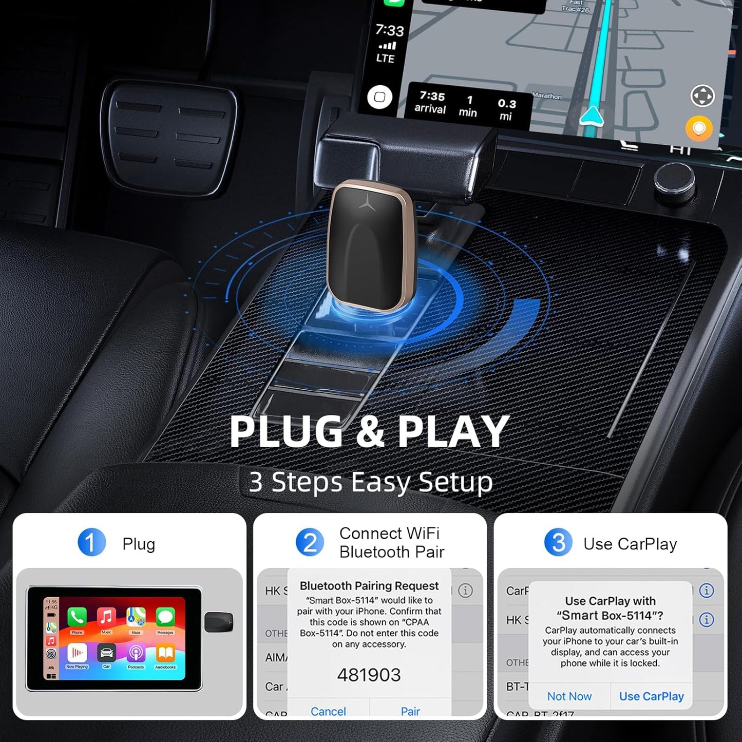 Mini Wireless CarPlay Adapter for iPhone, 2 in 1 CarPlay and Android Auto Wireless Adapter for Cars, Plug & Play, Fast Connection for Android 11+ and CarPlay iOS 10+