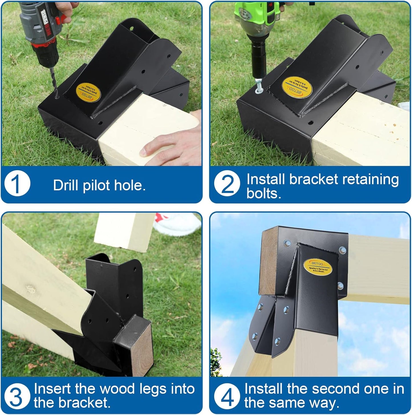 BETOOL Swing Set Brackets - 2pcs A Frame Swing Bracket Hardware with All Mounting Accessories (Black)