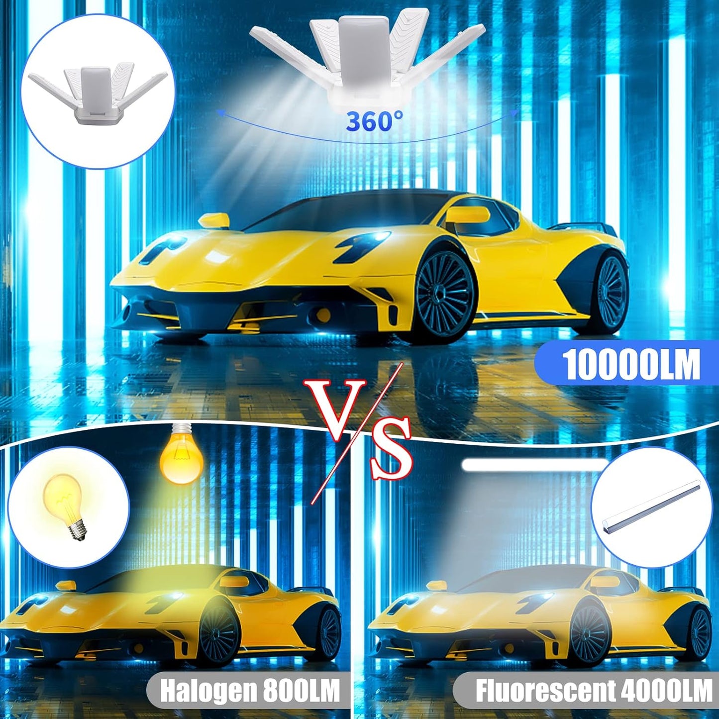 LED Garage Lights 2 Pack, 100W 10000LM 6500K E26/E27 Ceiling Light with 5 Adjustable Panels for Workshop, Basement, Warehouse