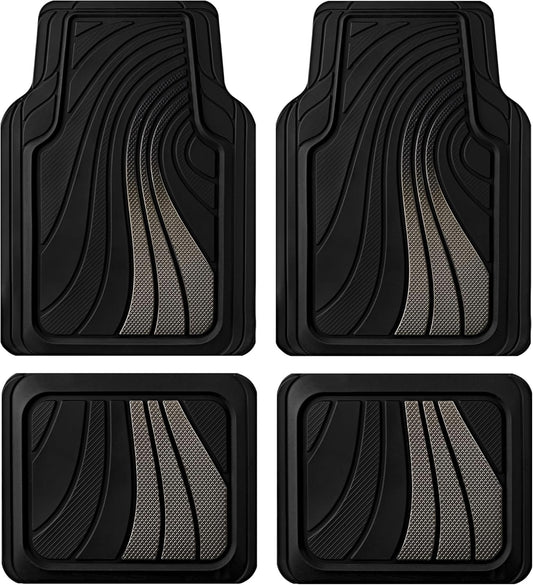 Road Comforts Car Floor Mats Full Set – Front & Rear Car Floor Mats with Aluminum Design, Anti-Slip Backing, All-Weather Protection, Trim-to-Fit Car Mats for Most Sedans, SUVs & Vans - Grey