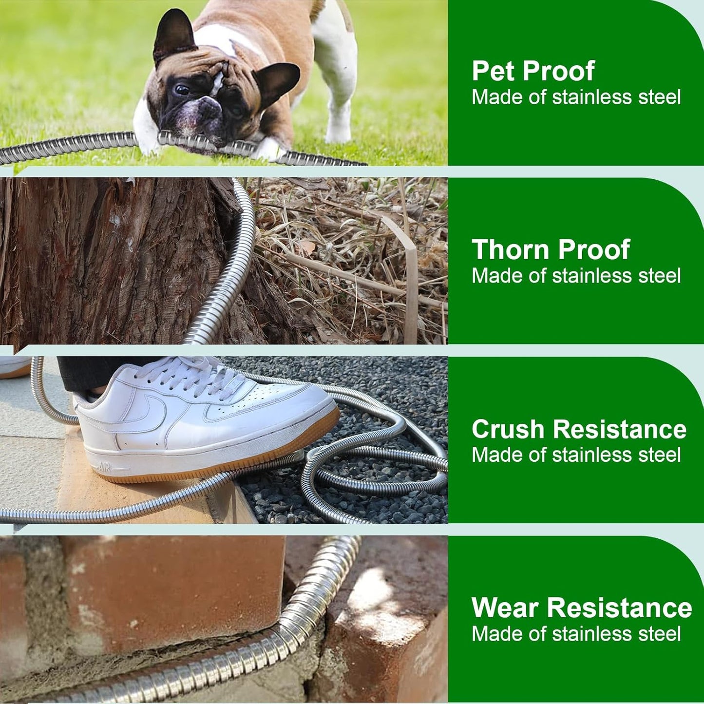 Metal Short Garden Hose 8 ft, Stainless Steel Water Hose Leader, Small Hose Extension, Lightweight Flexible Hose Extender for Outdoor Watering Washing (8FT)