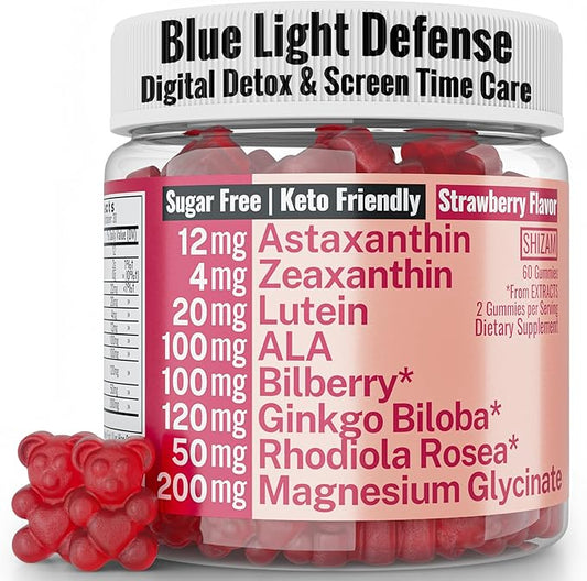 Rhodiola Rosea ALA Ginkgo Biloba Astaxanthin Lutein Zeaxanthin Bilberry Magnesium Glycinate Gummies for Eyes Brain Kids, Rhodiola ALA Capsules Pills Tincture Supplements Alt, 300mg 24mg 20mg 12mg 40mg