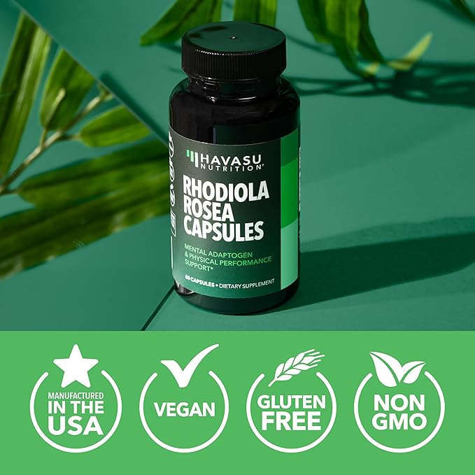 Rhodiola Rosea Supplement - Herbal Adaptogen for Mental and Physical Performance Support (3% Salidrosides, 3% Rosavins Extract) - 60 Count - Vegan, Non-GMO, and Gluten-Free Capsules - 2 Month Supply