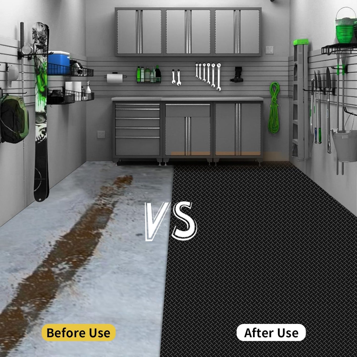 Premium Garage Floor Mat, Commercial Grade Heavy Duty Parking Mat for Garage Floor, Golf Cart Parking, Water/Stain Resistant Floor Runner (Black Diamond, 2 Rolls x 4 x 6.5 Feet)