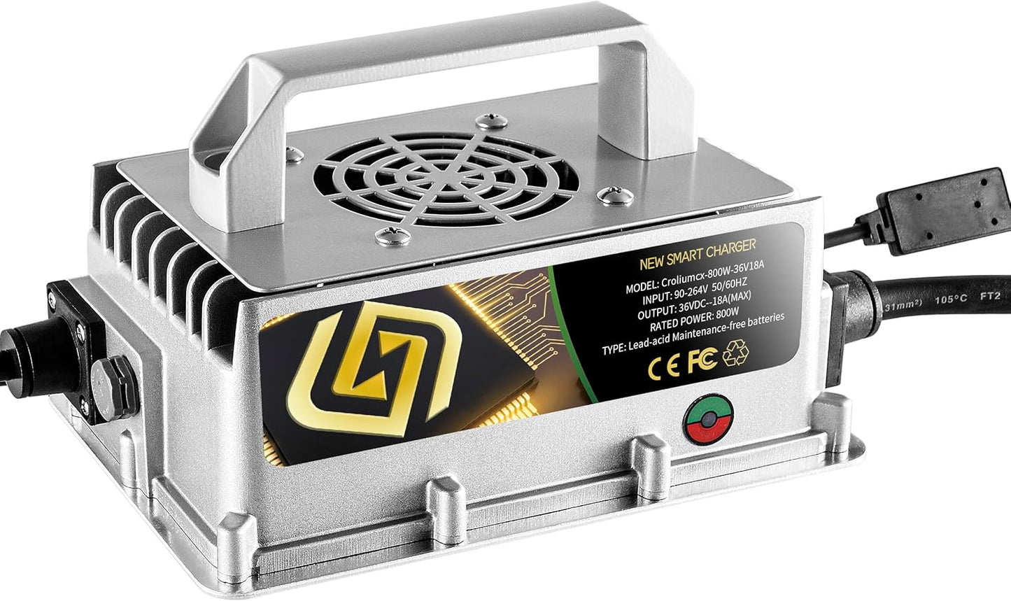 36Volt 18Amp Aluminum Casting Wide Voltage Golf Cart Battery Charger Onboard Conversion Matching O-Type Terminal Charges The 36V EZGO/Club Car Golf Cart/Electric Motorcycle