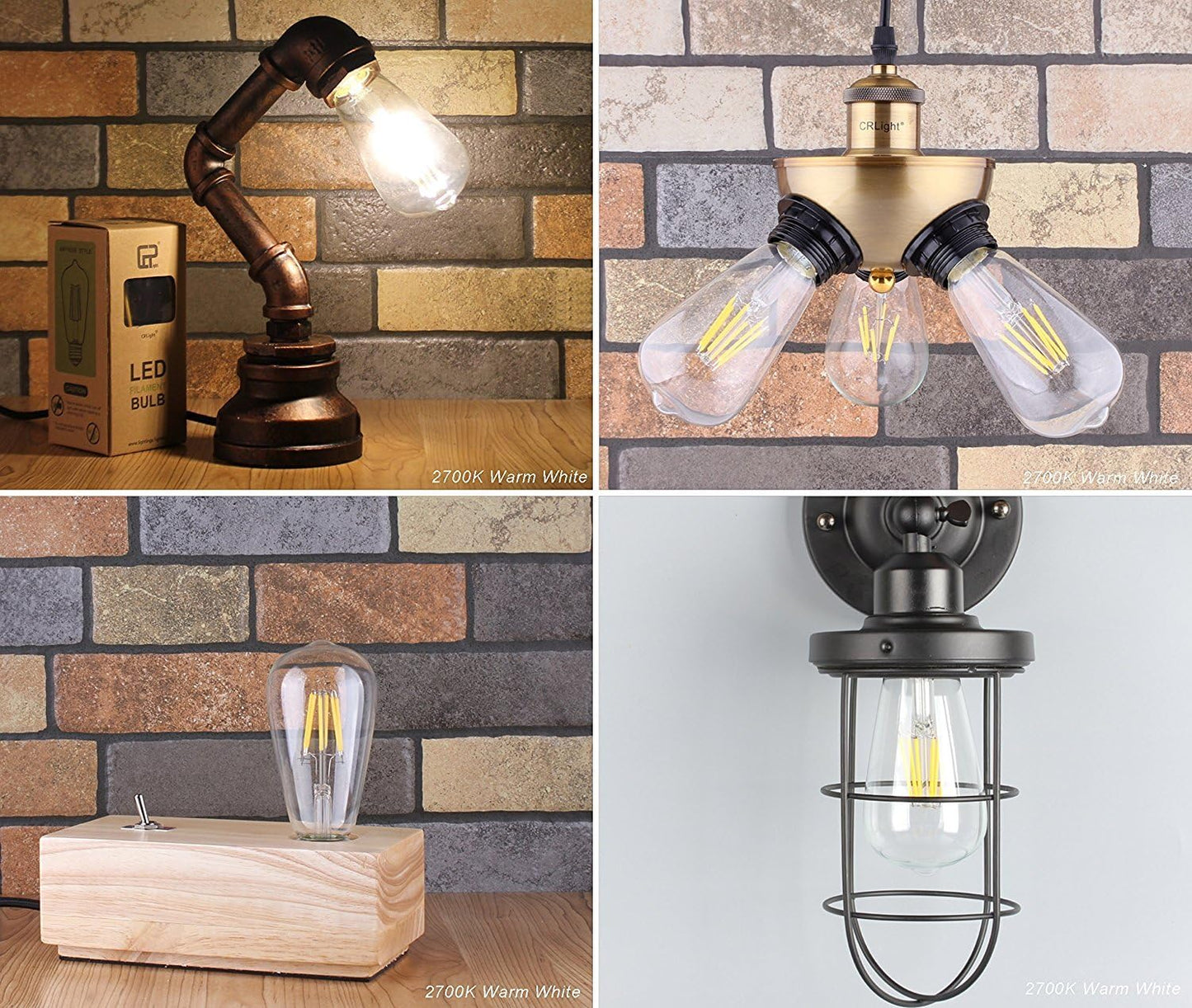 LED Edison Bulb 4W,Antique 40W Vintage Edison Bulb,E26 Light Bulb Non Dimmable Led Bulb 450 Lumens 2700K Warm White,Pack of 12