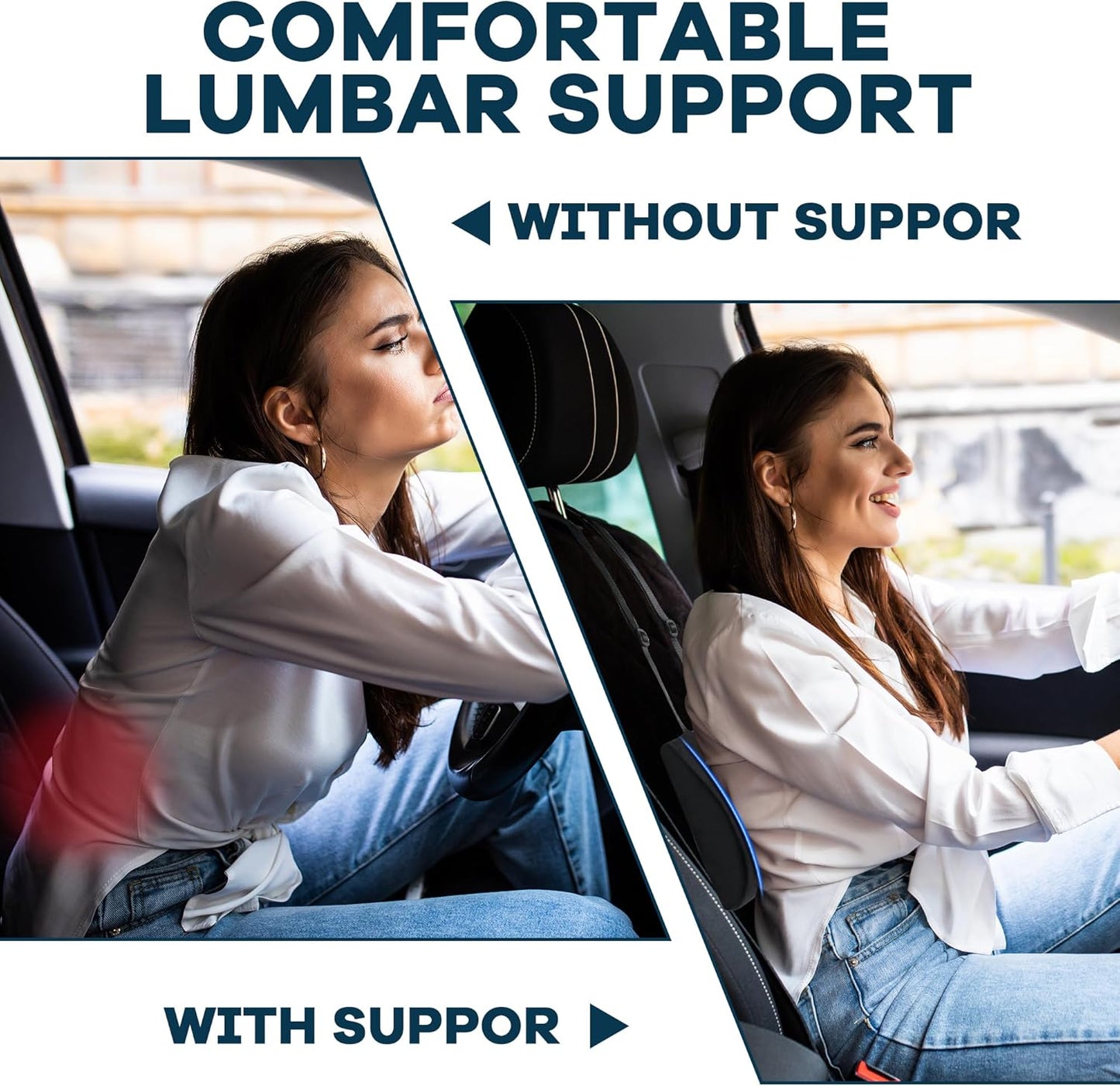 ROYALAY Lumbar Support Pillow for Car Seat Driver, Car Seat Cushions with Adjustable Straps for Driving Back Pain, Ergonomic Back Cushion with Removable Cover for Car, Computer, Gaming Chair, Recliner