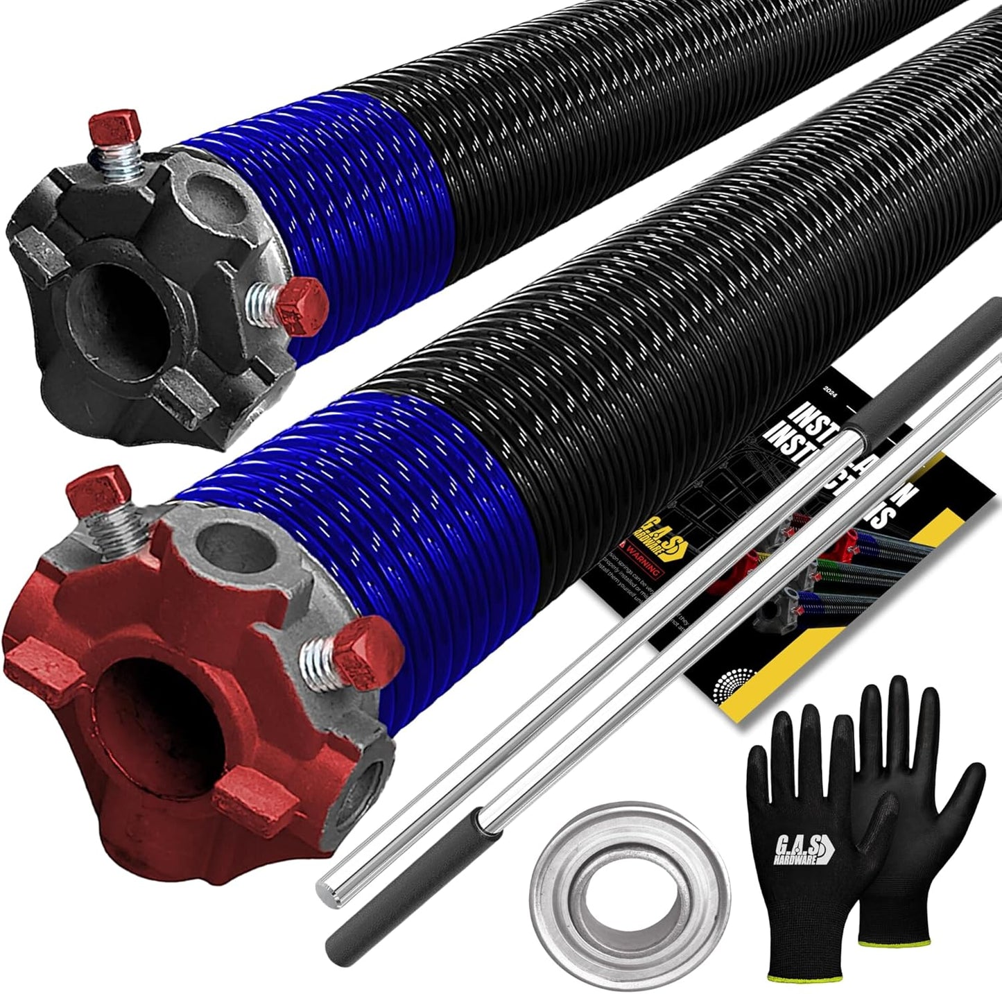 Garage Door Torsion Springs 262x2x35 Includes 1” Steel Bearing, Gloves, and Winding Bars for Left and Right Side of Garage Door Precision E-Coating 5-Year Warranty Minimum 30,000 Cycles (Pair)