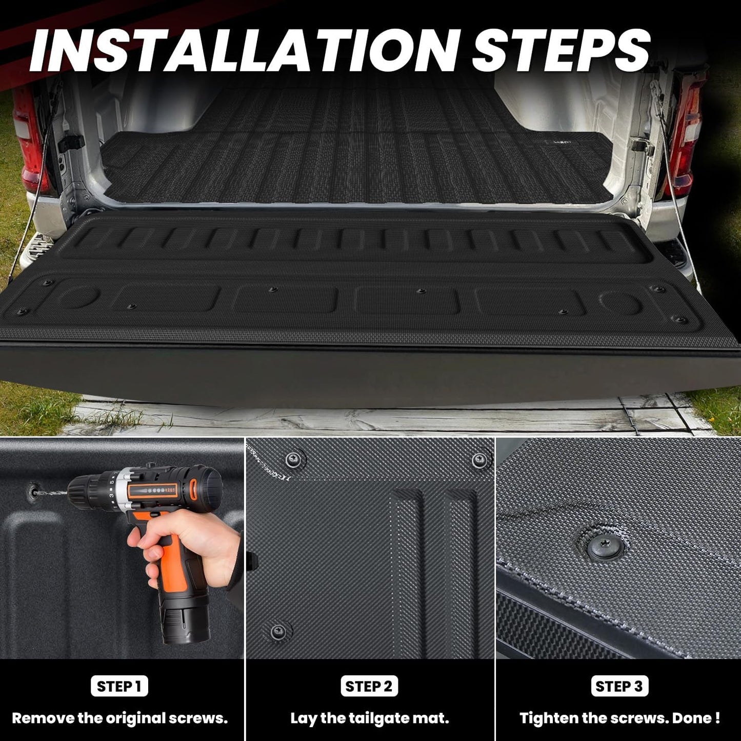 LASFIT Truck Tailgate Mat 2020-2025 for Chevrolet Chevy Silverado & GMC Sierra 2500HD/3500HD (Not fit MultiPro Tailgate), All Weather TPE Tailgate Protector Liner for Chevrolet Accessories, Black