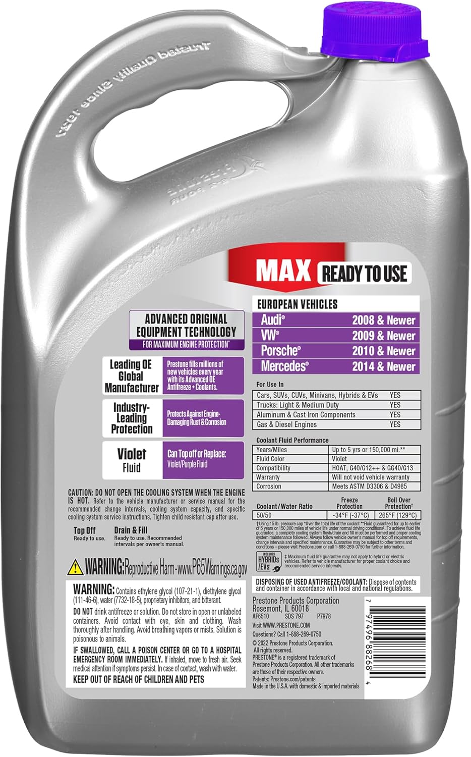 Prestone MAX Euro Violet 50/50 Antifreeze Automotive Coolant, Pack of One