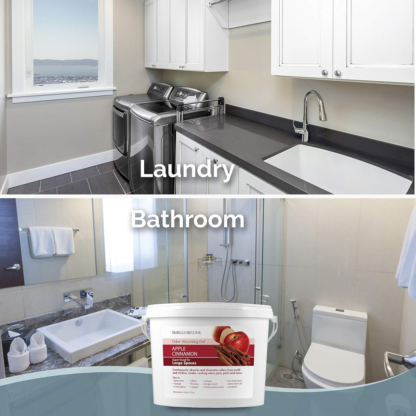 SMELLS BEGONE 1-Gallon Odor Absorber Gel - Air Freshener & Odor Eliminator for Homes, Garages & Commercial Buildings - Industrial Size - Apple Cinnamon Scent