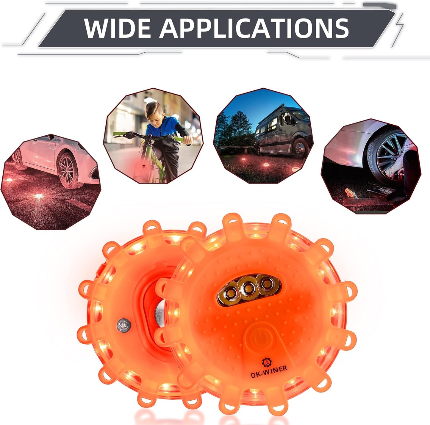 LED Road Flares 6Pack Roadside Emergency car kit Emergency Road Flares Kit with Magnetic Base for Vehicles & Boat | 9 Flash Modes(with Batteries) (6pack rechargeable)