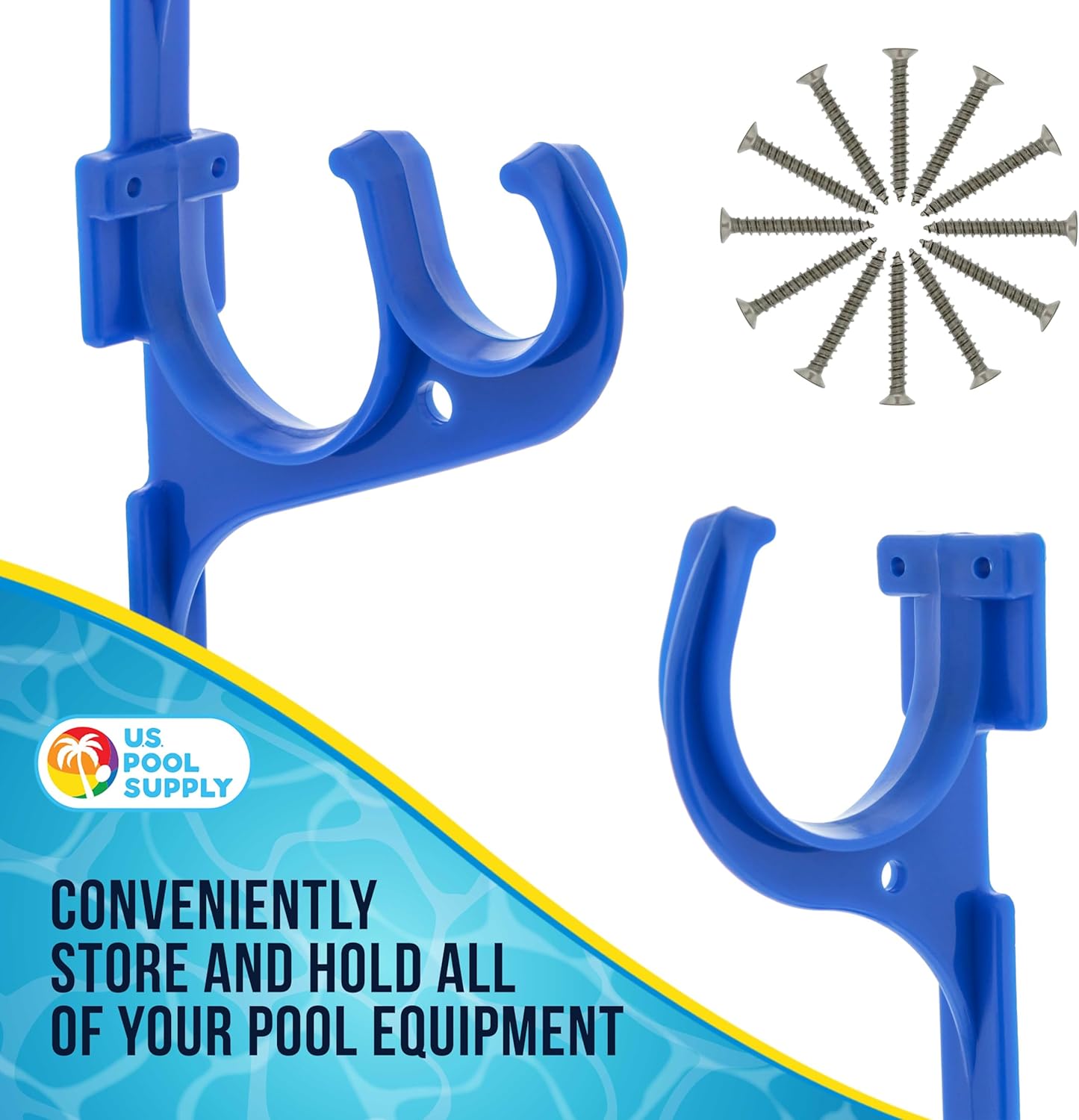 U.S. Pool Supply Pool Pole Hanger - 2 Plastic Pool Hooks for Poles - Equipment Fence Hook for Nets, Skimmers, Leaf Rakes, Vacuums, Vacuum Hoses, Telescopic - Attach Accessories, Holder Organizer