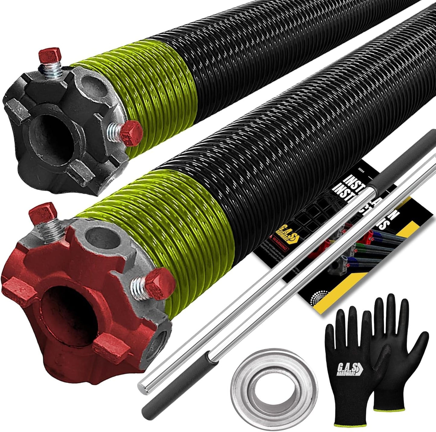 Garage Door Torsion Spring 207x1.75x30 Includes 1” Steel Bearing, Non-Slip Gloves, and Winding Bars for Left and Right Side of Garage Door Precision E-Coating 5-Year Warranty Min. 30,000 Cycles (Pair)