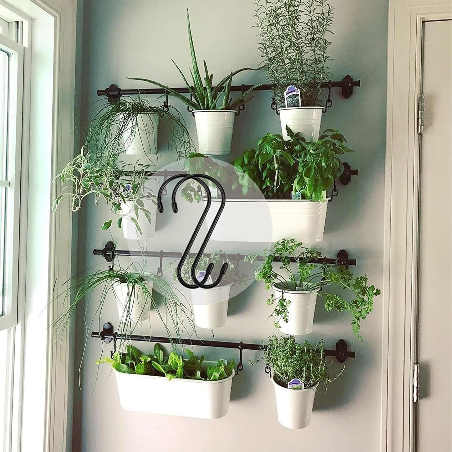 24 Pack 4 inch Large Vinyl Coated S Hooks with Rubber Stopper Non Slip Heavy Duty S Hook, Steel Iron Rubber Coated Closet S Hooks for Hanging Jeans Necklace Plants Cups Jewelry Pot Pan Towels, Black