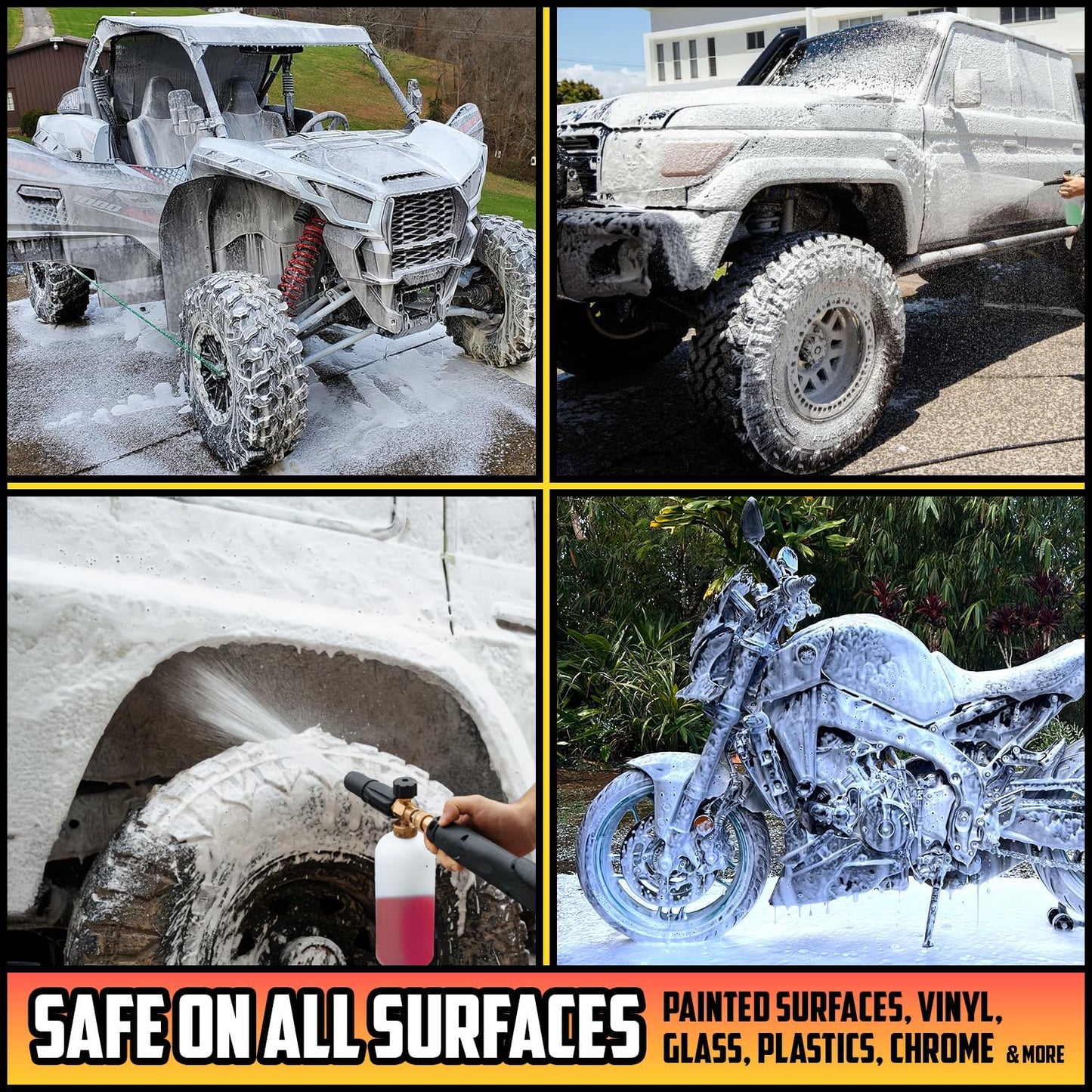 Foam Boost Off-Road & ATV Wash Soap – Heavy Duty pH-Balanced Car Wash for Trucks, UTVs, RVs & Dirt Bikes – Quick Rinse, No Residue – Works with Foam Cannons, Guns & Buckets – 1 Gallon