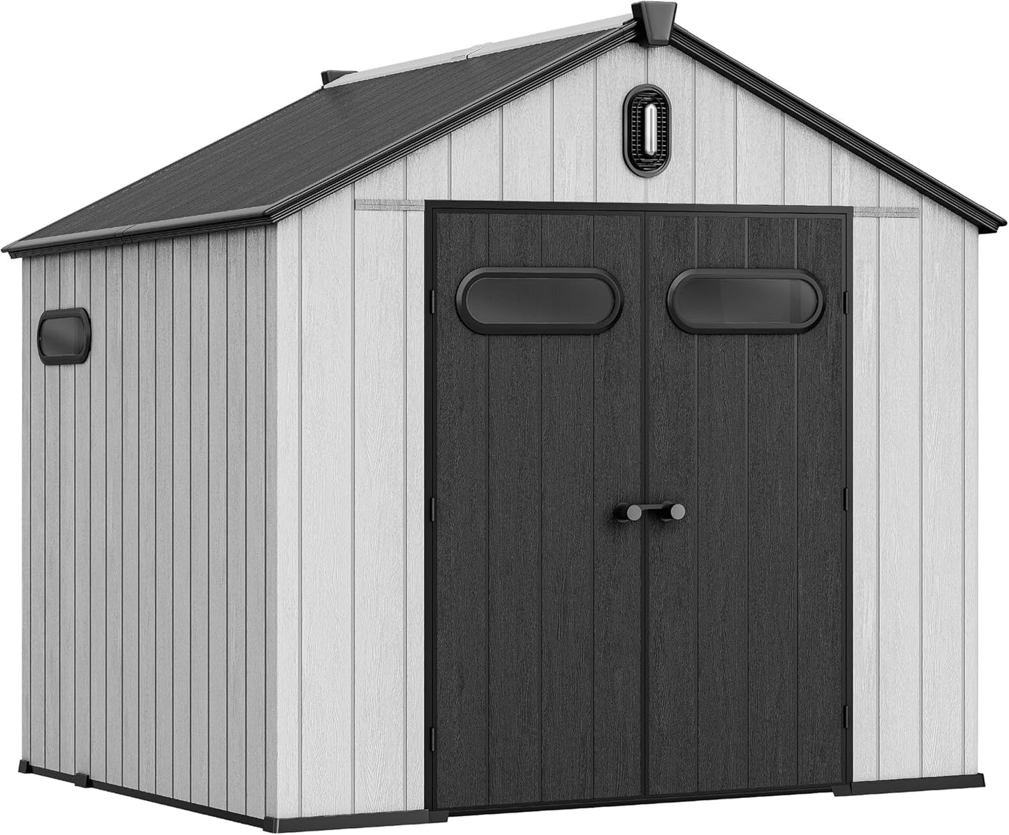 YITAHOME 8x8ft Resin Storage Structure, Outdoor 427 cuft Plastic Garden Storage Unit with Windows, Vents and Lockable Entrance, Waterproof Tool Organizer with Flooring for Lawn Equipment