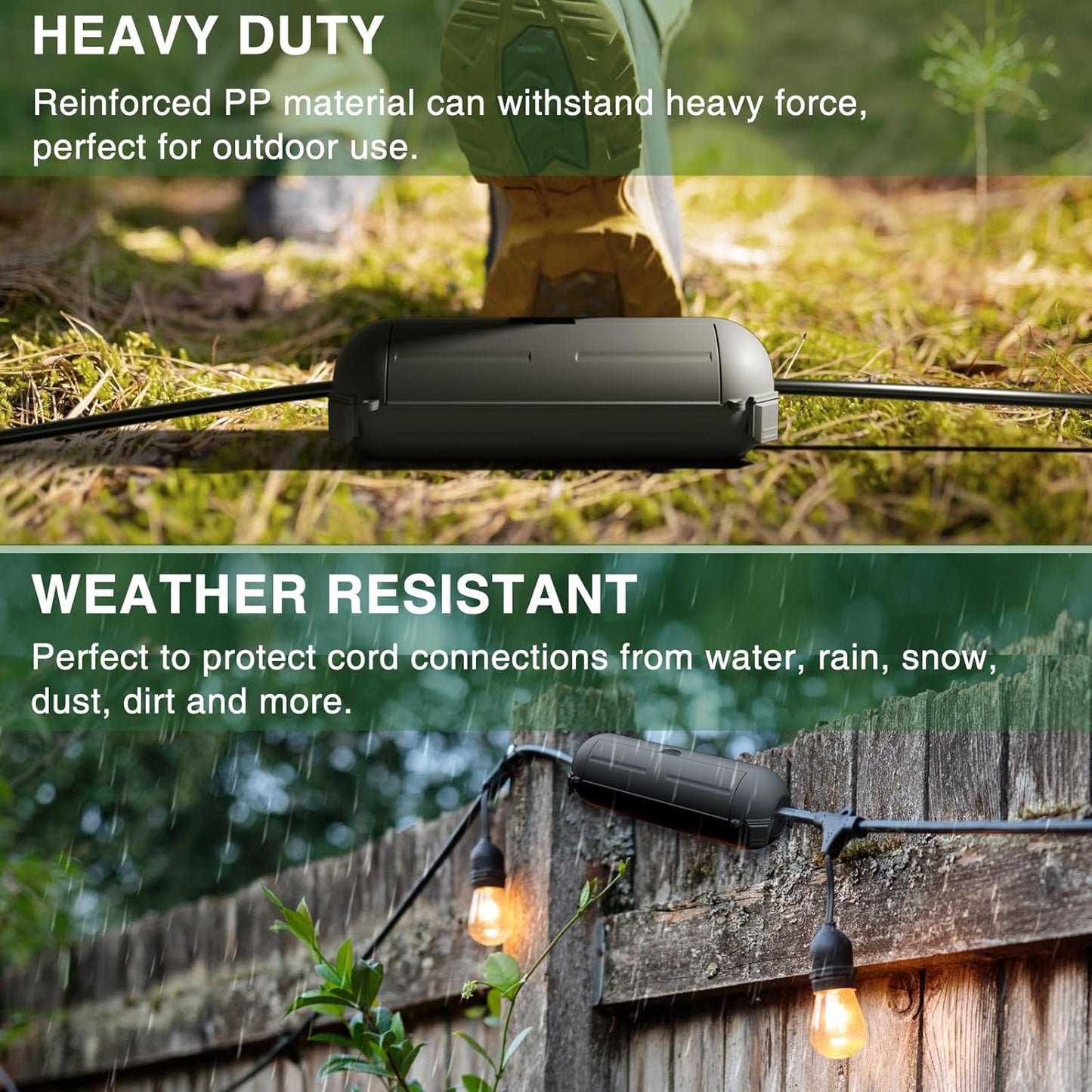Flemoon [3 Pack] Outdoor Extension Cord Safety Cover with Waterproof Seal, Weatherproof Electrical Connection Box to Protect Outdoor Outlet, Plug, Socket, Christmas Holiday Decoration Light, Black