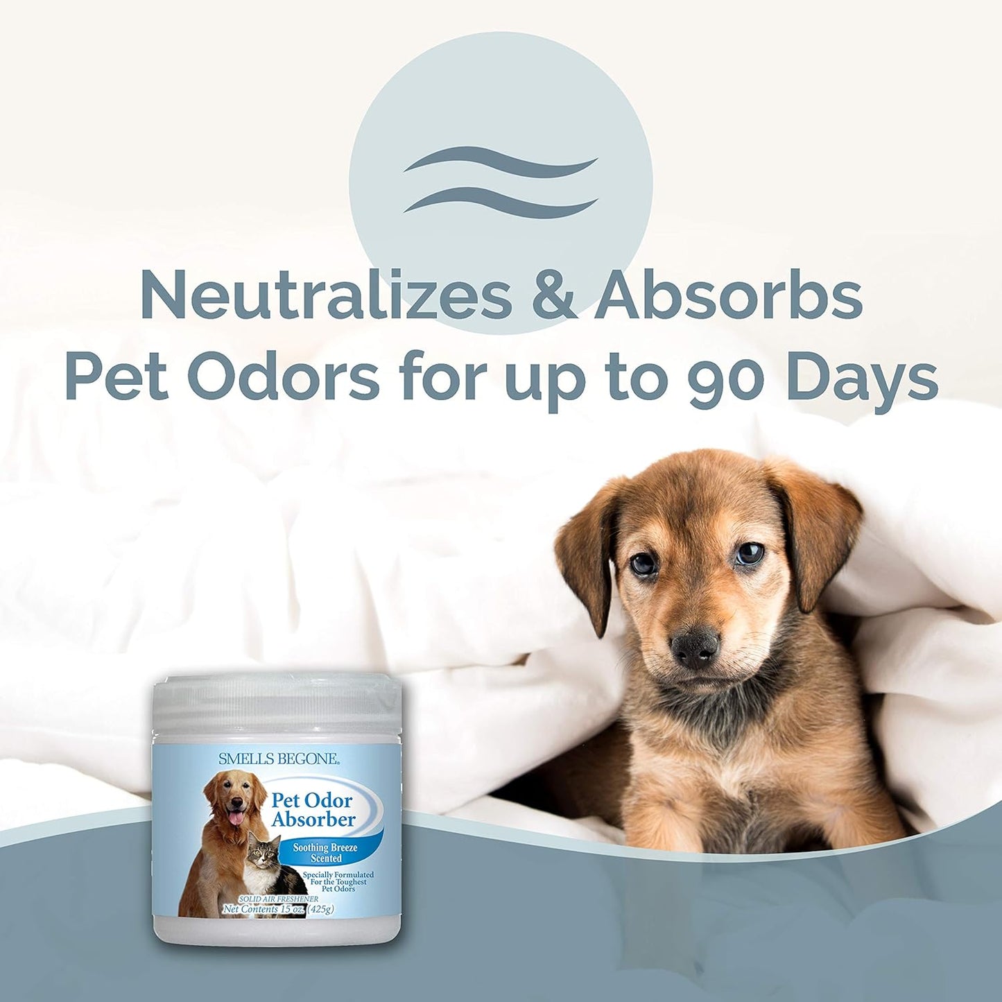 SMELLS BEGONE Air Freshener Pet Odor Absorber Gel - 15 oz, Pack of 2 - Absorbs and Eliminates Odor in Pet Areas, Bathrooms, Cars, & Boats - Made with Essential Oils - Soothing Breeze Scent