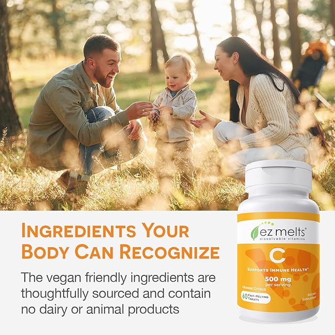 EZ Melts Dissolvable Vitamin C 500 mg, Sugar-Free, 1-Month Supply - 1 Pack