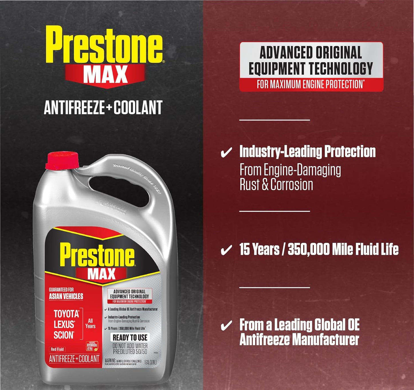 Prestone MAX Asian Red 50/50 Antifreeze Automotive Coolant, Pack of One