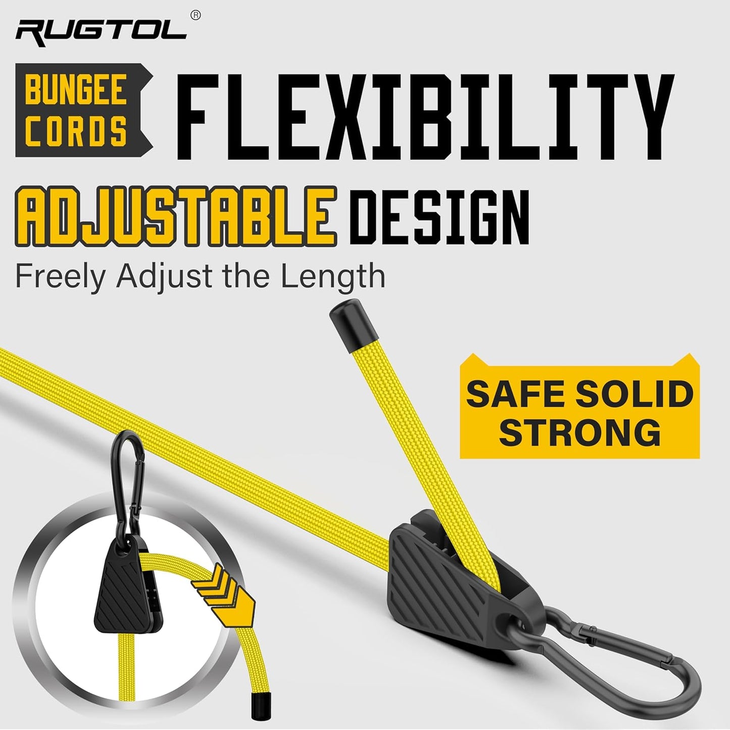 Bungee Cords with Hooks, 36 Inch Adjustable Yellow Bungee Cords with Carabiner Heavy Duty Outdoor, 8mm Thick Easy to Adjust Bungee Rope UV Resistant for Tarp, Bike Rack, Garden, Binding, 6 Pack