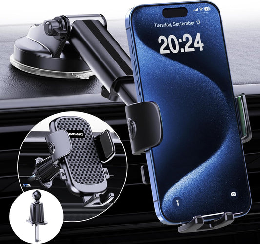 [2025 NEW] Car Phone Holder [Upgraded Strongest Suction & Clip] Cell Phone Mount for Dashboard Windshield Vent,Mobile Stand Base Truck Cradle for iPhone 16 Pro Max 15 14 13 12 Samsung S25 S24 Android