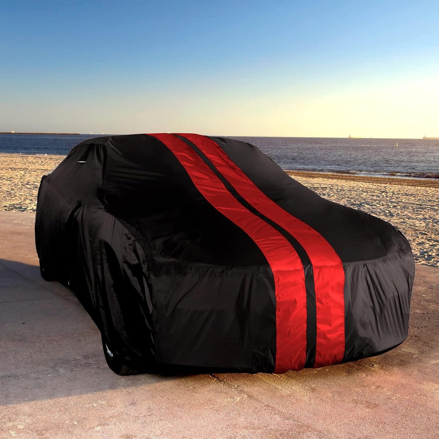 iCarCover Custom Car Cover for 1962-1981 MG MGB Roadster Waterproof All Weather Rain Snow UV Sun Protector Full Exterior Indoor Outdoor Car Cover (Stripe - Black/Red)