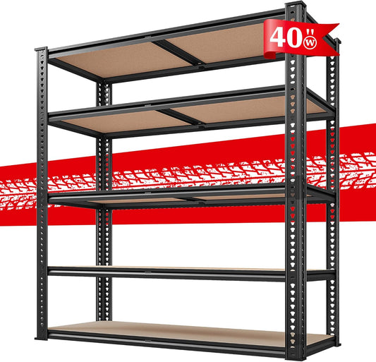 REIBII 40" W Garage Shelving 2500LBS Storage Shelves 72" H Metal Shelving 5 Tier Metal Shelves Adjustable Pantry Shelf for Closet Kitchen Warehouse 40" W x 19.7''D x 72''H