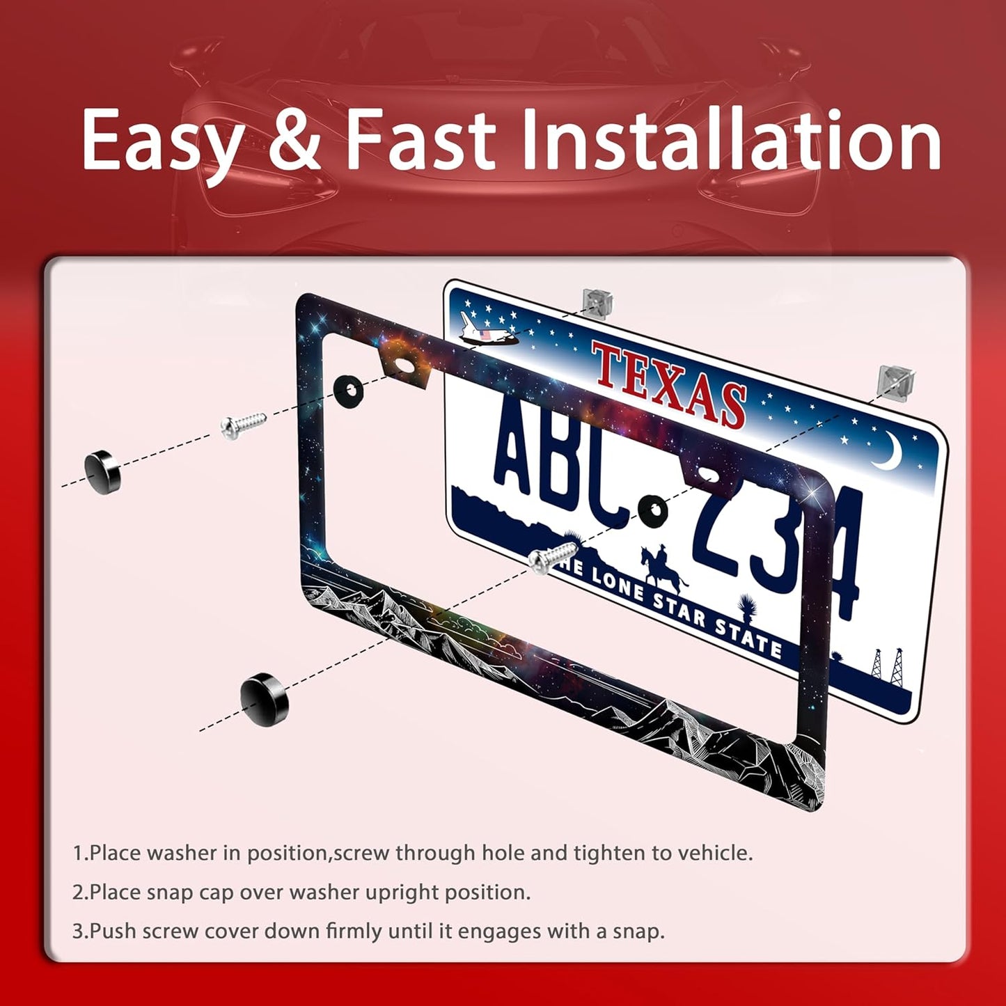 Starry Sky Mountains License Plate Frame Beautiful Galaxy License Plate Holder Funny Stainless Steel Accessories Cars Decor with 2 Holes and Screws Fits Standard Us Ca Vehicles 12.2 X 6 Inch