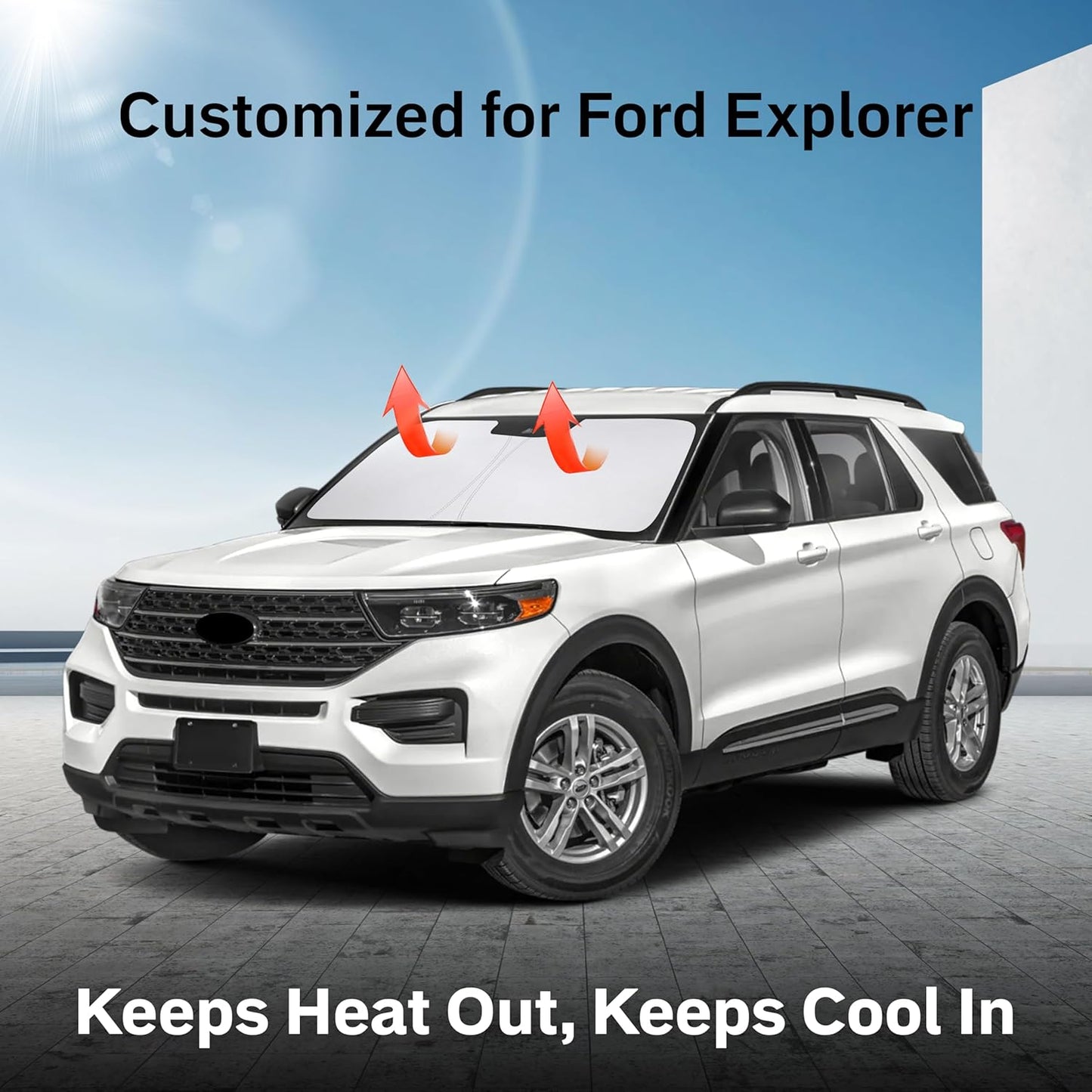 for Ford Explorer 2020-2024 2025 Windshield Sunshade Compatible -EcoNour 240T Polyester Material Cars Sun Visor Reflector Blocks UV Rays - Foldable Sunshade Interior Protection Accessories