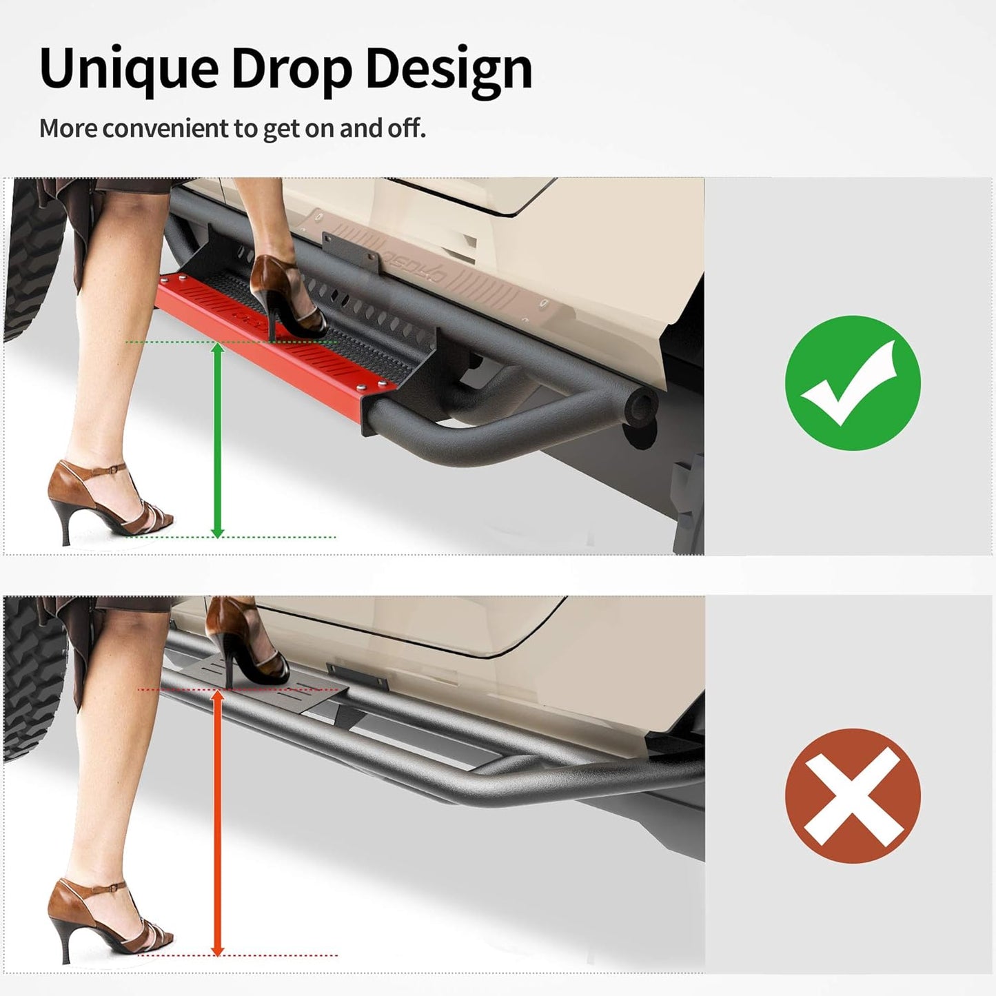 OEDRO 6 inch Running Boards, Drop Side Steps Compatible with 2007-2018 Jeep Wrangler JK 2 Door, Steel Nerf Bars Red Paintable Step Plates