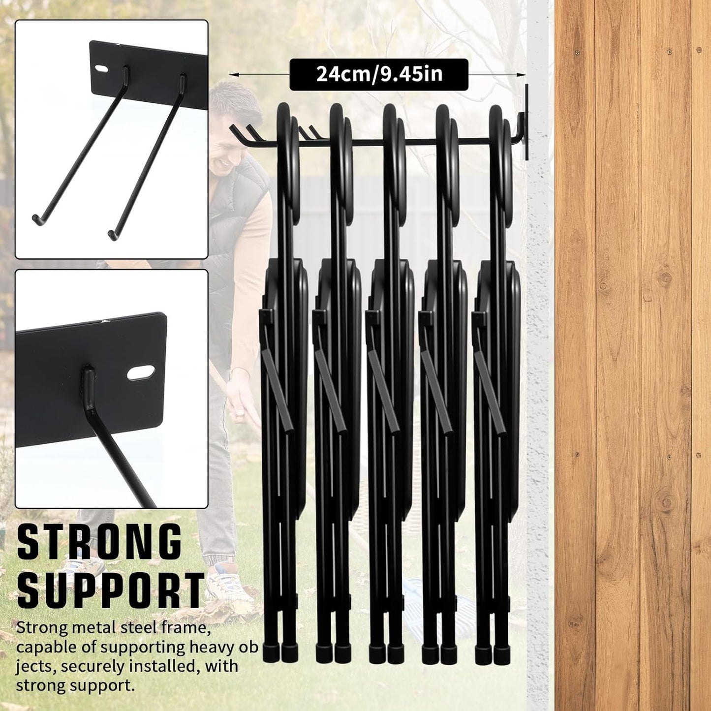 Folding Chair Storage Rack for Chair Organization and Garage Wall Mount Storage, Garden Tool Rack Organizer (2 Pack)