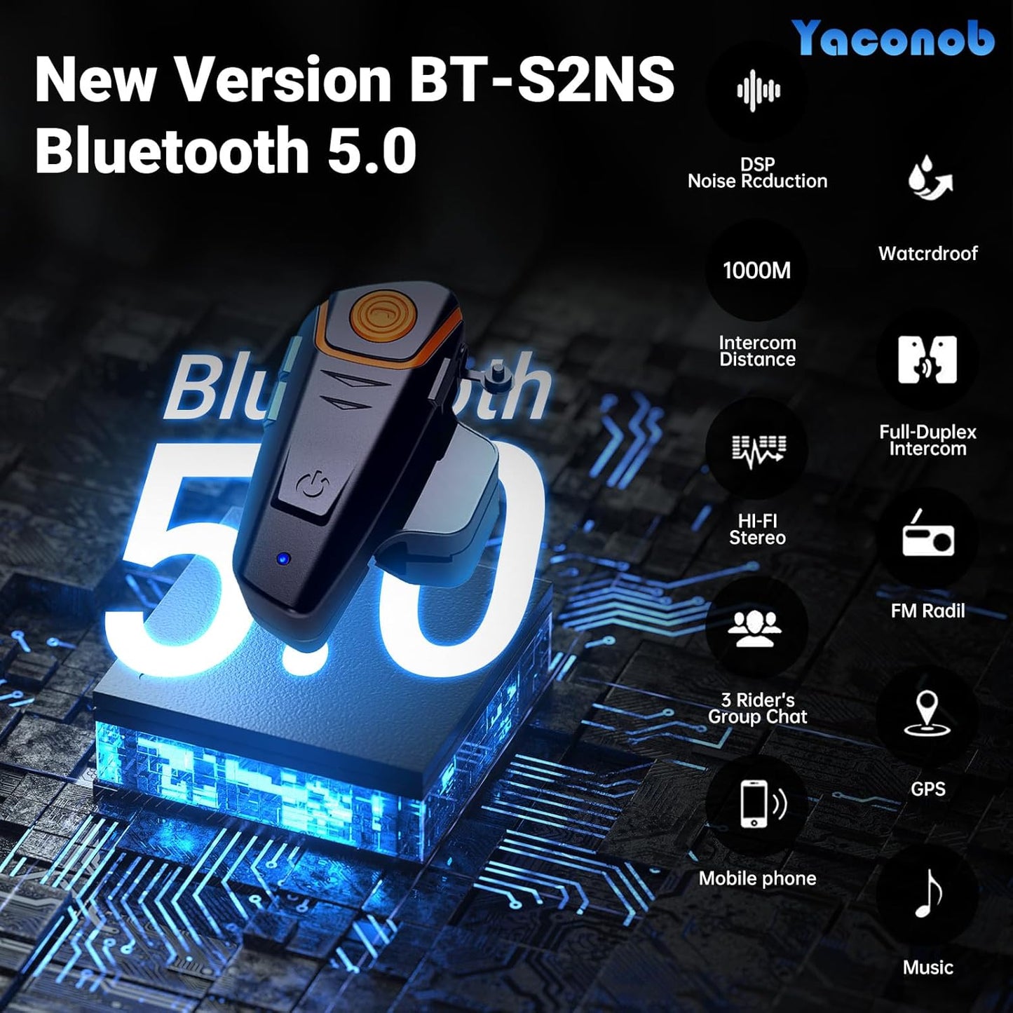 Helmet Bluetooth Headset Bt-S2ns, 1000m Helmet Communication System, Connect Up to 3 People 2 People Talk at The Same Time（2pack）