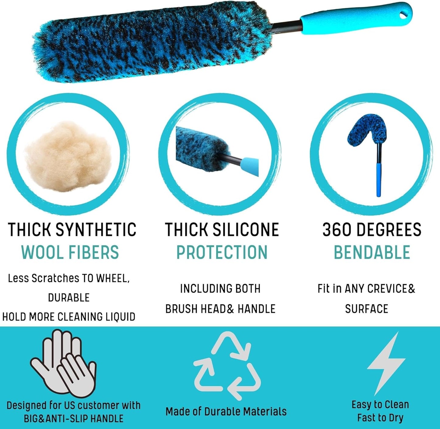 PRO Choice 4 Pack Long Handle Wheel Brush Kit for Cleaning Wheel and Tire- 2X Soft Wheel Cleaning Brush, Detailing Brush and Stiff Tire Brush