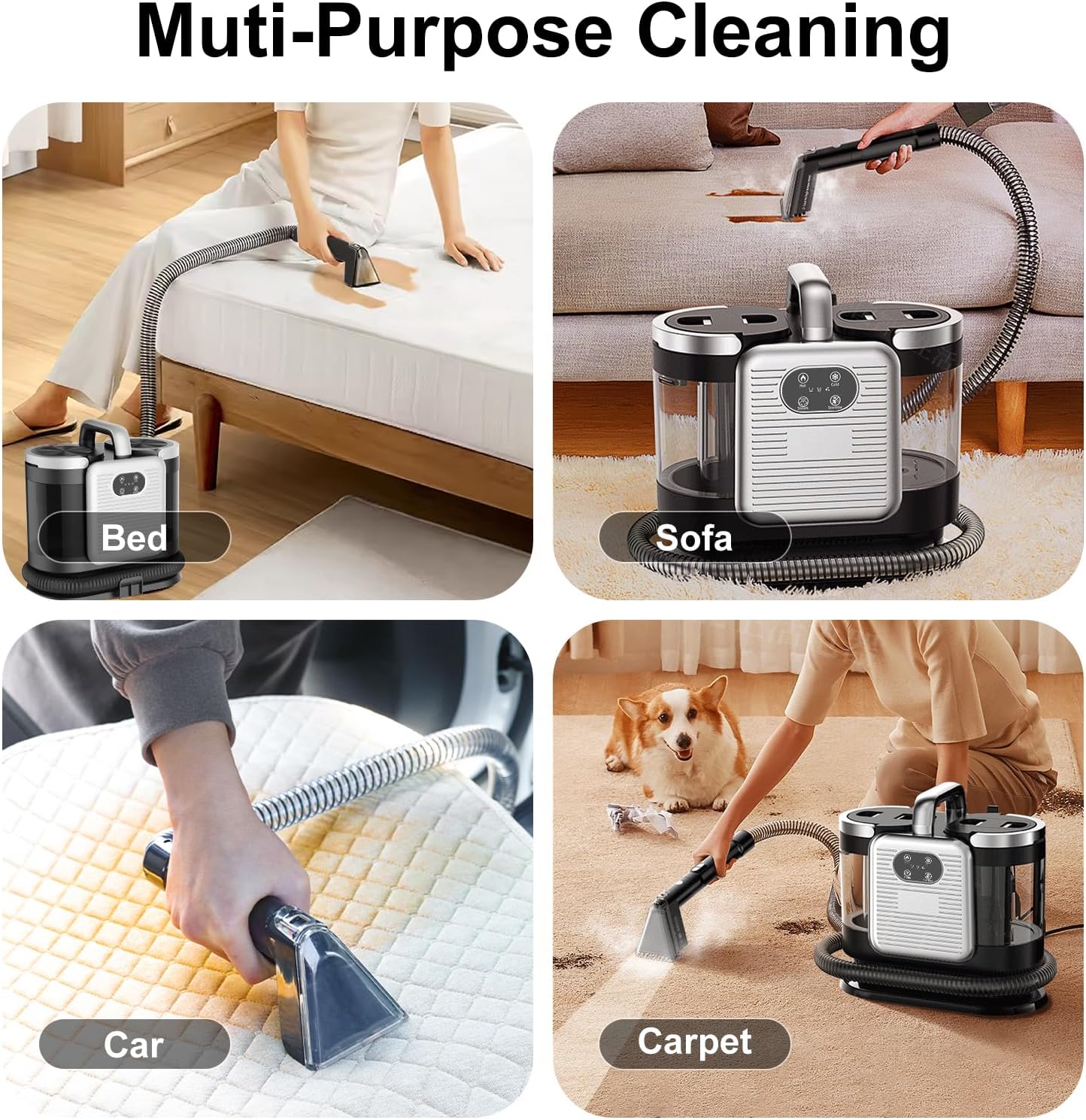 Upholstery Steam Cleaner for Couch & Furniture – 1650W 15KPa Powerful Suction Portable Carpet Spot Cleaner Machine with 4 Cleaning Modes, Ideal for Sofa, Car Seat, Rug, Mattress & Pet Stains, Black