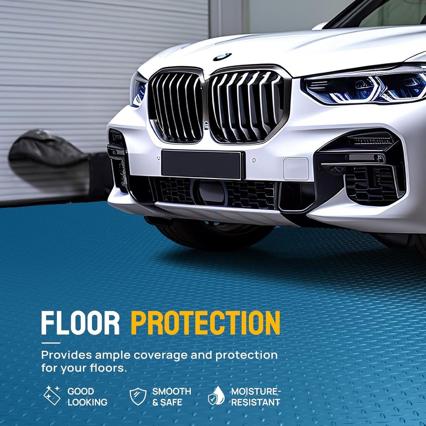 TUFFIOM 7.5 x 17 FT Garage Floor Mat, Thickened Diamond Plate PVC Garage Mats Flooring Roll for Under Car, Garage Car Parking Mats for Compact SUVS, Sports Car