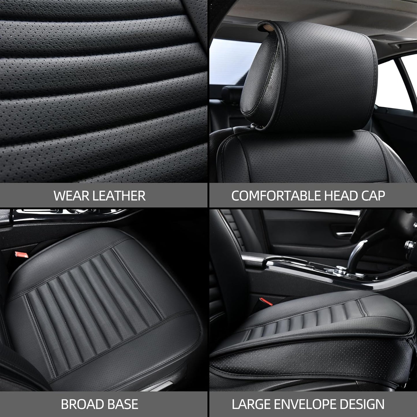2pc Car Seat Covers, Luxury Car Protectors, Universal Anti-Slip Driver Seat Covers, Edge Wrapping Front Car Seat Covers with PU Leather(Black)