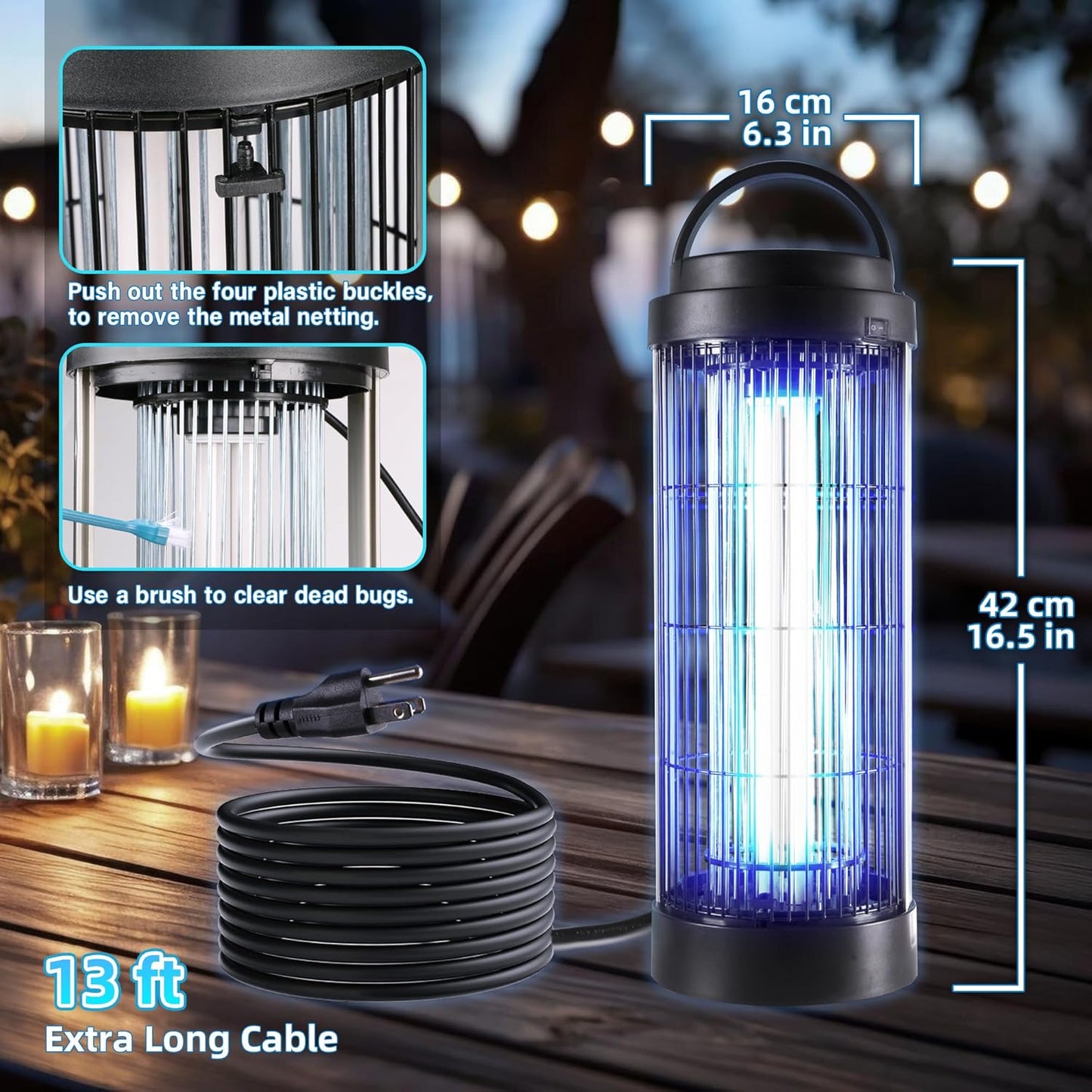 Large Size Bug Zapper Outdoor for 1/2 Acres with 13FT Power Cord, 4000V Instant Killing Grid Removable Hanging High Power Outdoor Mosquito Killer, Fly Trap Lamps for Camping Patio Home