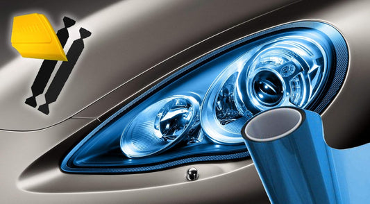 VViViD Air-Tint Extra-Wide Headlight Taillight Vinyl Tint Wrap 16 Inch x 48 Inch Roll Including Yellow Detailer Squeegee & 2X Black Felt Edge Decals (Blue)