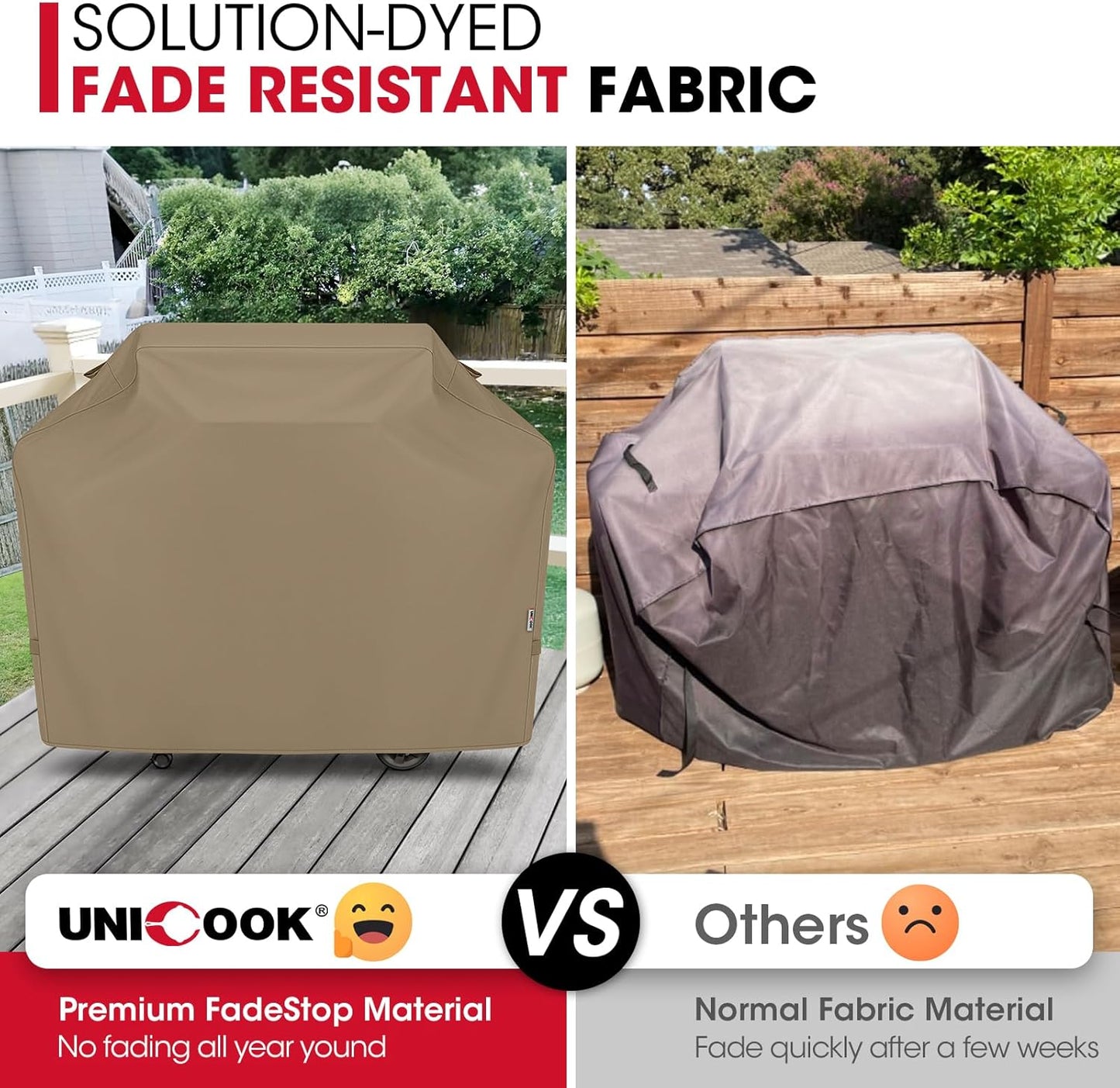 Unicook Grill Cover 60 Inch, Heavy Duty Waterproof Gas Grill Cover for Outside, Fade Resistant Barbecue Protector with Sealed Seam, Fits Weber Char-Broil Nexgrill BBQs up to 58" Wide，Neutral Taupe