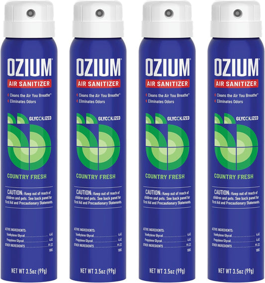 Ozium Air Sanitizer & Odor Eliminator for Homes, Cars, Offices and More, Country Fresh, 3.5 Ounce (Pack of 4)