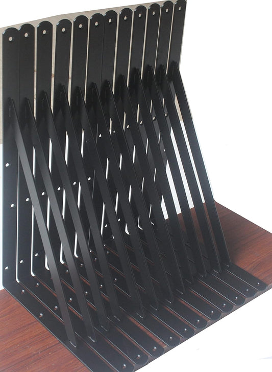 6 Pack L18 x H 12" Black Heavy Duty Shelf Brackets with Screws Metal Shelf Brackets Shelf Support Angle Brackets for Shelves L Brackets Heavy Duty Floating Shelf