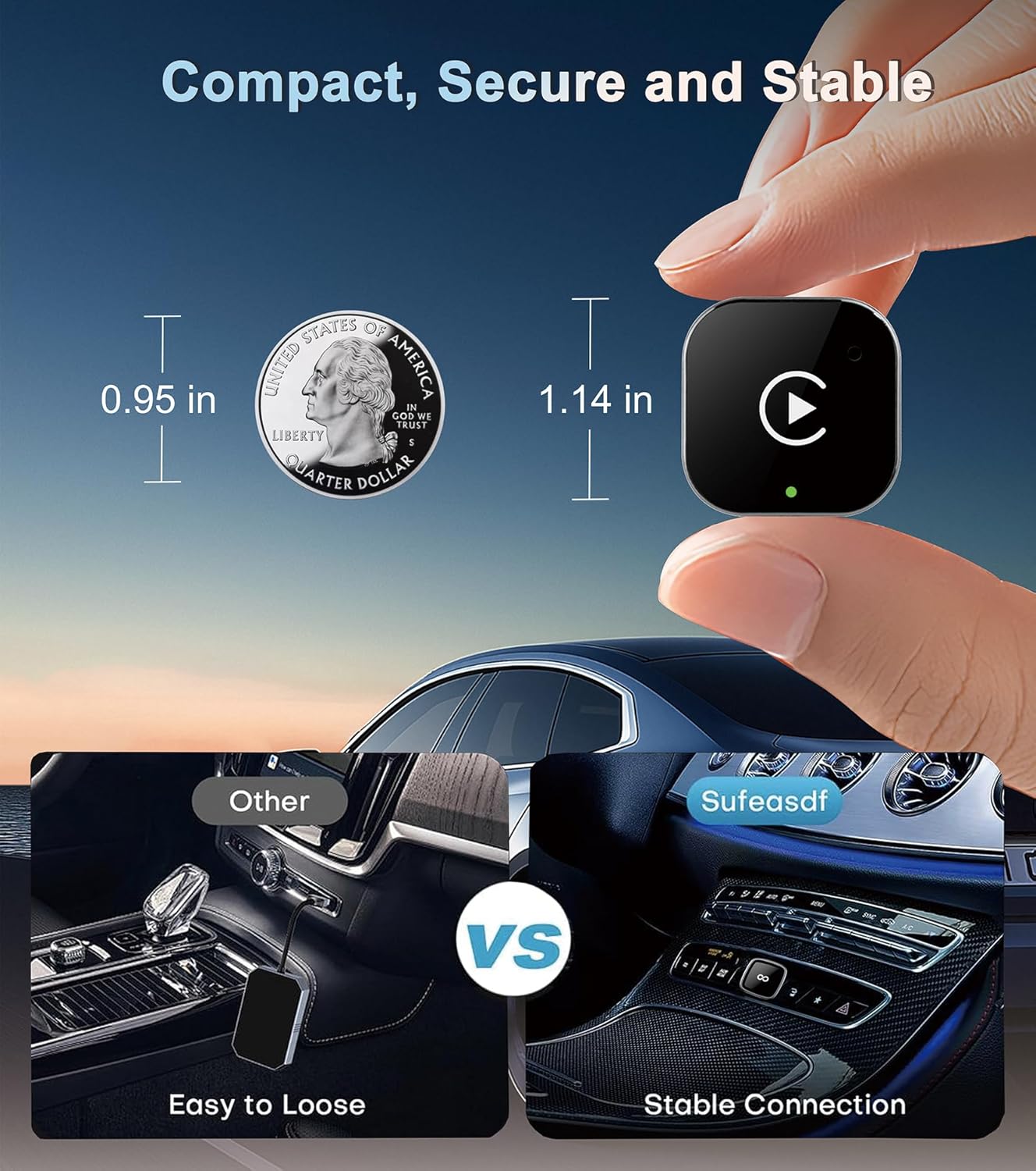 CarPlay Wireless Adapter, Plug-and-Play, Supports CarPlay+Android Auto, Mini and Stable Wireless CarPlay Adapter, Compatible with Apple iOS 10+ and Wired CarPlay Vehicles Manufactured After 2016.