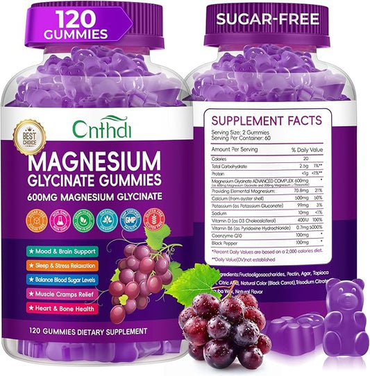 Magnesium Glycinate Gummies 600mg, Sugar Free Chewable Magnesium Gummies for Men & Women, Supports Evening Routine & Inner Balance, No Melatonin, Gluten Free, Non GMO, Vegan, 60 Days Supply